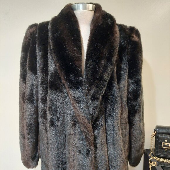 💥VINTAGE GLAM💥VTG 70s/80s LUXURY FAUX MINK FUR LONGLINE COAT in DARK BROWN - Picture 6 of 16